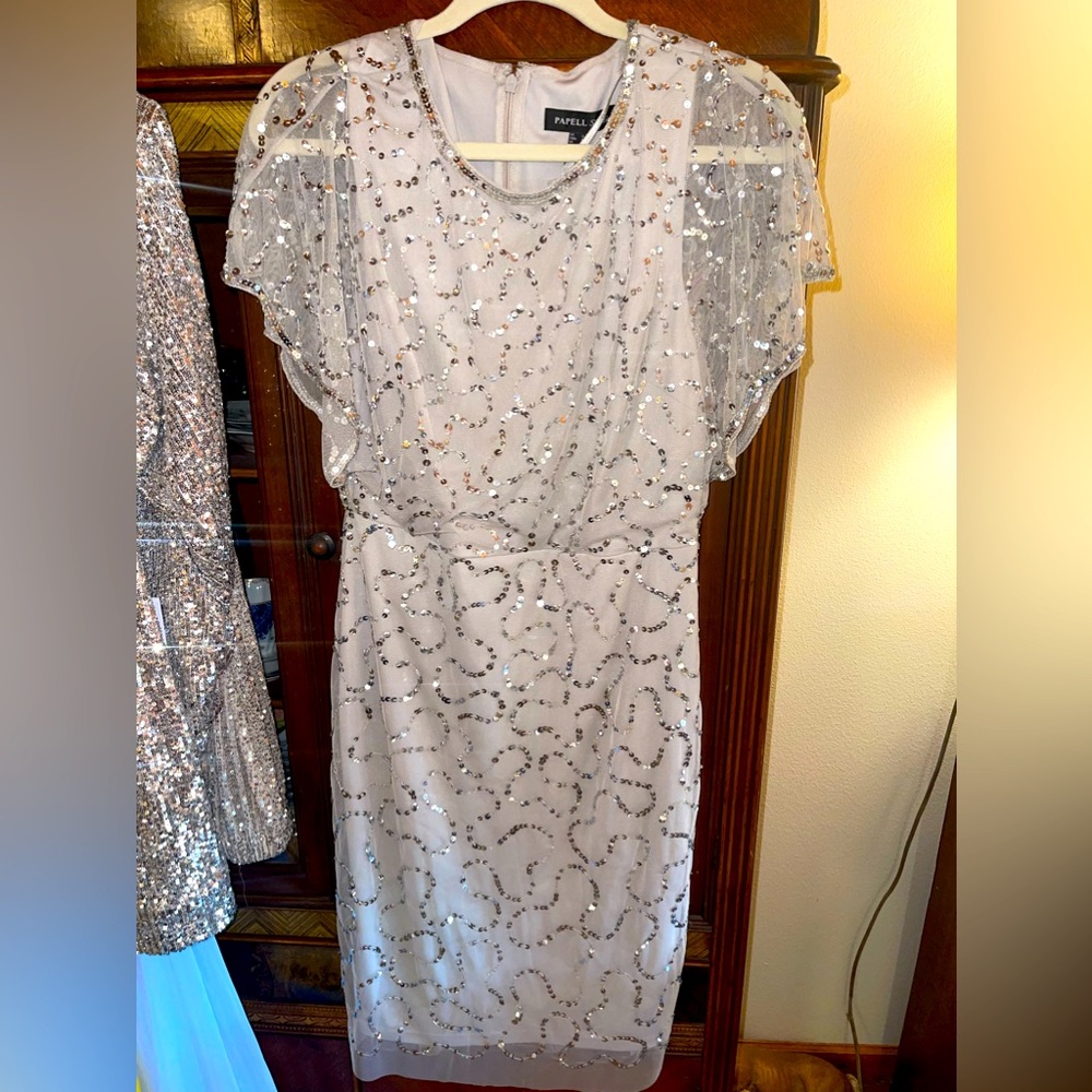 Papell Studio silver / gray dress with sequins
